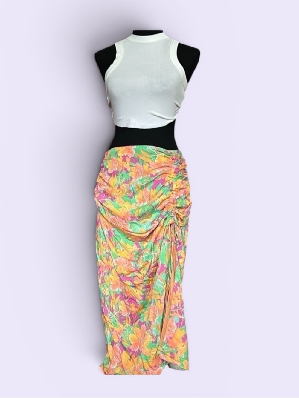 NWT Lost + Wander
Eternal Lights Floral Print Ruched Slit Front Midi Skirt